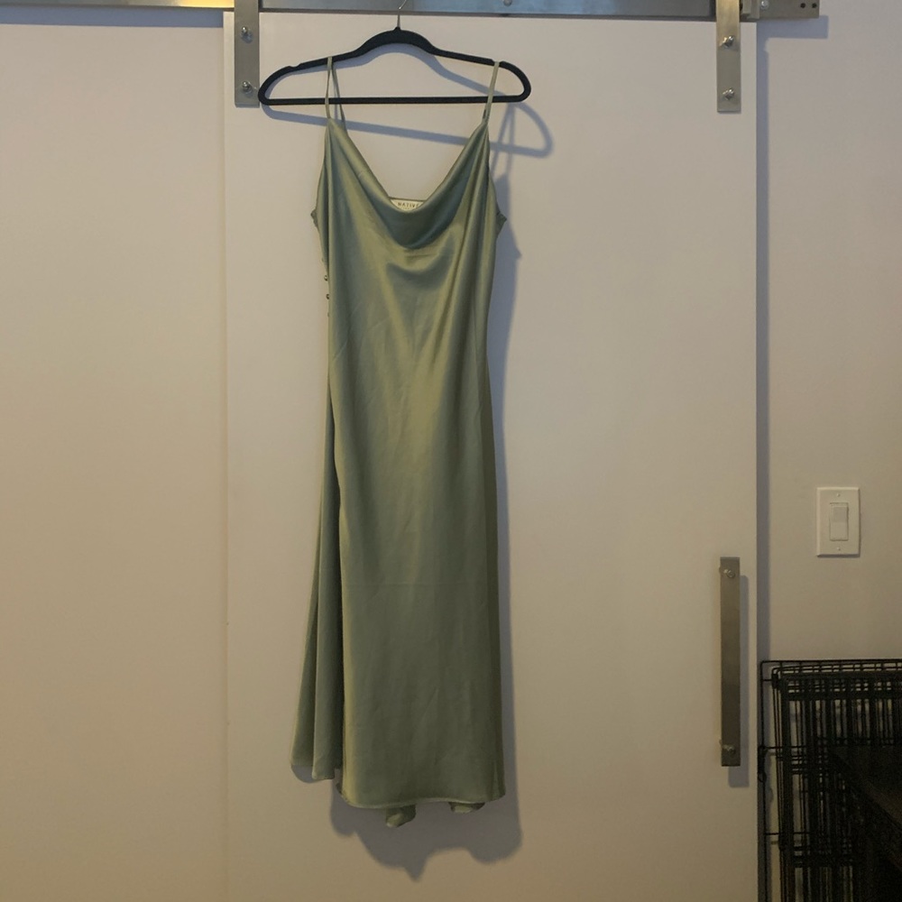 Native Daughters Silk Sage Green Slip Dress